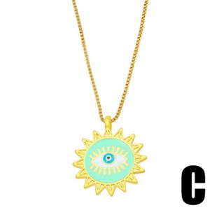 Enamel Evil Eye Theme Bohemian Fashion 18K Gold Plated Wholesale Women Costume Necklace - Green