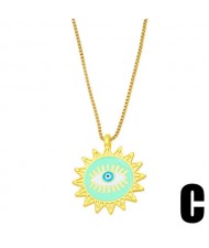 Enamel Evil Eye Theme Bohemian Fashion 18K Gold Plated Wholesale Women Costume Necklace - Green