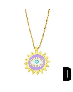 Enamel Evil Eye Theme Bohemian Fashion 18K Gold Plated Wholesale Women Costume Necklace - Purple