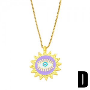 Enamel Evil Eye Theme Bohemian Fashion 18K Gold Plated Wholesale Women Costume Necklace - Purple