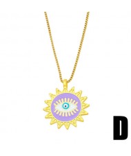 Enamel Evil Eye Theme Bohemian Fashion 18K Gold Plated Wholesale Women Costume Necklace - Purple
