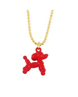 U.S. High Fashion Ballon Dog Pendant 18K Gold Plated Women Wholesale Costume Necklace - Red