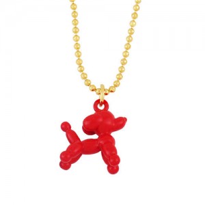 U.S. High Fashion Ballon Dog Pendant 18K Gold Plated Women Wholesale Costume Necklace - Red