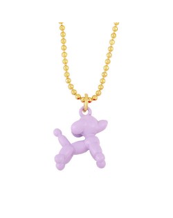 U.S. High Fashion Ballon Dog Pendant 18K Gold Plated Women Wholesale Costume Necklace - Purple