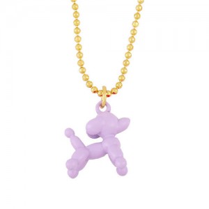 U.S. High Fashion Ballon Dog Pendant 18K Gold Plated Women Wholesale Costume Necklace - Purple