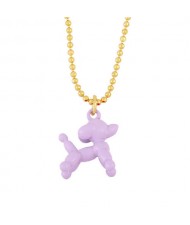 U.S. High Fashion Ballon Dog Pendant 18K Gold Plated Women Wholesale Costume Necklace - Purple