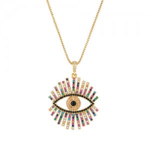 Creative Eye with Eyelashes Luxury Colorful Cubic Zirconia Wholesale Women Fashion Necklace