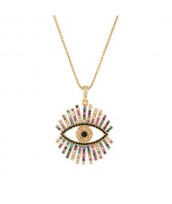 Creative Eye with Eyelashes Luxury Colorful Cubic Zirconia Wholesale Women Fashion Necklace