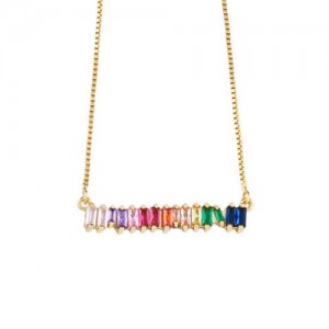 Colorful Cubic Zirconia Bar Pendant 18K Gold Plated Wholesale Fashion Necklace