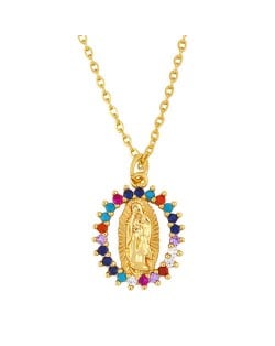 Cubic Zirconia Embellished Christian God Pendant Church Fashion Religion Wholesale Necklace - Colorful