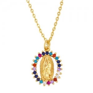 Cubic Zirconia Embellished Christian God Pendant Church Fashion Religion Wholesale Necklace - Colorful