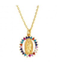 Cubic Zirconia Embellished Christian God Pendant Church Fashion Religion Wholesale Necklace - Colorful