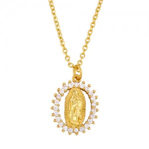 Cubic Zirconia Embellished Christian God Pendant Church Fashion Religion Wholesale Necklace - White