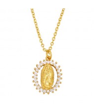 Cubic Zirconia Embellished Christian God Pendant Church Fashion Religion Wholesale Necklace - White