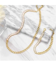 Cubic Zirconia Decorated 18K Golden Chain Minimalist Fashion Necklace and Bracelet Set