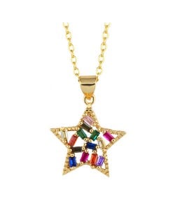 Colorful Cubic Zirconia Star Pendant 18K Gold Plated U.S. Fashion Wholesale Costume Necklace