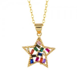 Colorful Cubic Zirconia Star Pendant 18K Gold Plated U.S. Fashion Wholesale Costume Necklace