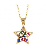 Colorful Cubic Zirconia Star Pendant 18K Gold Plated U.S. Fashion Wholesale Costume Necklace