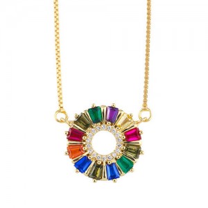 Colorful Cubic Zirconia Hoop Pendant 18K Gold Plated Wholesale Jewelry Fashion Necklace