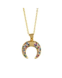 Colorful Cubic Zirconia Embellished Arch Pendant 18K Gold Plated Wholesale Jewelry Fashion Necklace