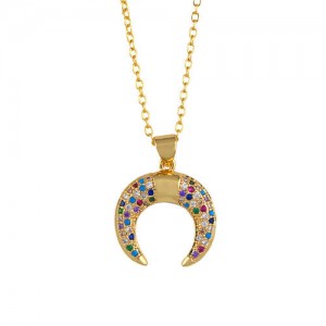 Colorful Cubic Zirconia Embellished Arch Pendant 18K Gold Plated Wholesale Jewelry Fashion Necklace