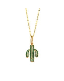 Cubic Zirconia Cute Cactus Pendant U.S. High Fashion Wholesale Jewelry Costume Necklace