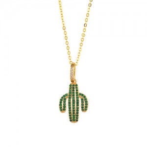 Cubic Zirconia Cute Cactus Pendant U.S. High Fashion Wholesale Jewelry Costume Necklace