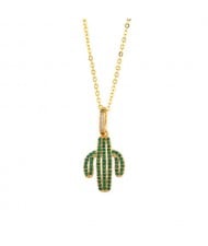 Cubic Zirconia Cute Cactus Pendant U.S. High Fashion Wholesale Jewelry Costume Necklace