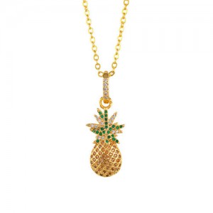 Cubic Zirconia Pineapple Pendant 18K Gold Plated Summer Fashion Wholesale Jewelry Necklace