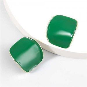 Minimalist Style Bent Design Enamel Fashion Wholesale Jewelry Party Earrings - Green