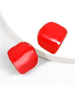 Minimalist Style Bent Design Enamel Fashion Wholesale Jewelry Party Earrings - Red