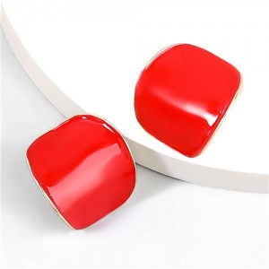 Minimalist Style Bent Design Enamel Fashion Wholesale Jewelry Party Earrings - Red