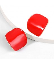 Minimalist Style Bent Design Enamel Fashion Wholesale Jewelry Party Earrings - Red