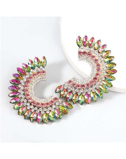 U.S. Fashion C Shape Full Rhinestone Paved Internet Celebrity Choice Party Costume Earrings - Colorful