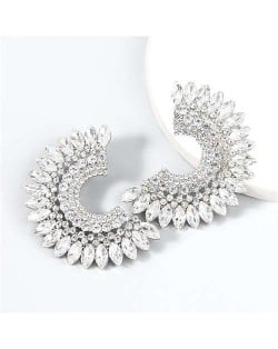 U.S. Fashion C Shape Full Rhinestone Paved Internet Celebrity Choice Party Costume Earrings - White