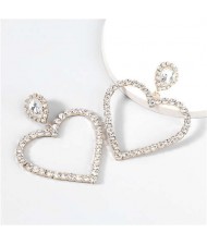 Shining Rhinestone Hollow-out Heart Shape Big Dangle Bold Fashion Earrings - Golden
