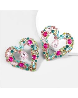 Super Bling Luxury Rhinestone Wholesale Jewelry Bold Fashion Heart Shape Costume Earrings - Multicolor