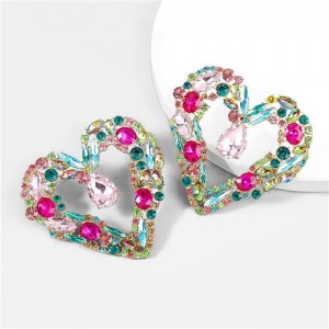 Super Bling Luxury Rhinestone Wholesale Jewelry Bold Fashion Heart Shape Costume Earrings - Multicolor