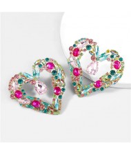 Super Bling Luxury Rhinestone Wholesale Jewelry Bold Fashion Heart Shape Costume Earrings - Multicolor