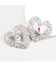 Super Bling Luxury Rhinestone Wholesale Jewelry Bold Fashion Heart Shape Costume Earrings - Luminous White