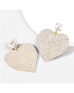 Rhinestone Paved Heart Shape Luxury Bold Fashion Women Wholesale Earrings - White