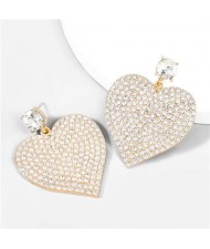 Rhinestone Paved Heart Shape Luxury Bold Fashion Women Wholesale Earrings - White