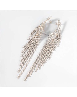 U.S. Fashion Design Long Tassel Rhinestone Women Wholesale Costume Earrings - Golden