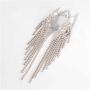 U.S. Fashion Design Long Tassel Rhinestone Women Wholesale Costume Earrings - Golden