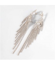 U.S. Fashion Design Long Tassel Rhinestone Women Wholesale Costume Earrings - Golden
