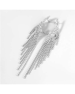 U.S. Fashion Design Long Tassel Rhinestone Women Wholesale Costume Earrings - Silver