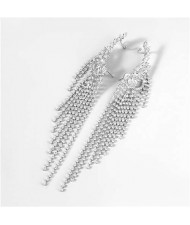 U.S. Fashion Design Long Tassel Rhinestone Women Wholesale Costume Earrings - Silver