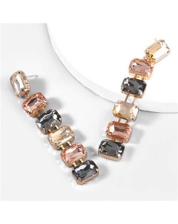 Wholesale Fashion Jewelry Party Style Square Glass Long Design Costume Drop Earrings - Champagne