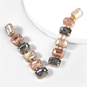Wholesale Fashion Jewelry Party Style Square Glass Long Design Costume Drop Earrings - Champagne