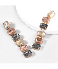 Wholesale Fashion Jewelry Party Style Square Glass Long Design Costume Drop Earrings - Champagne